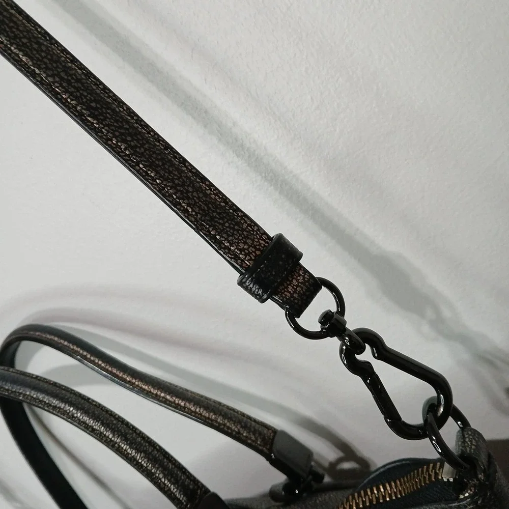 COACH Black And Copper Metallic Pebbled Leather Kelsey Crossbody Bag Purse